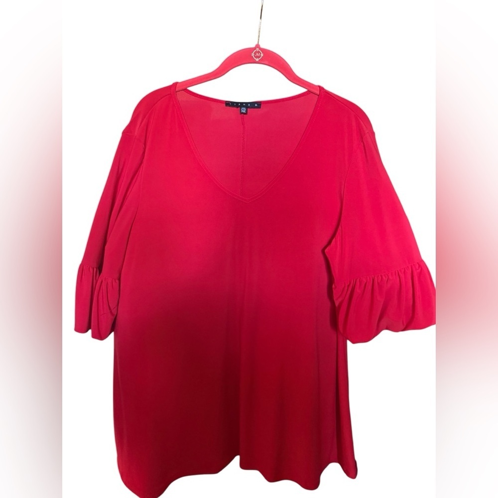 Tiana B Red Blouse PXL Petite XL Ruffle Sleeve V Neck Flowy Top